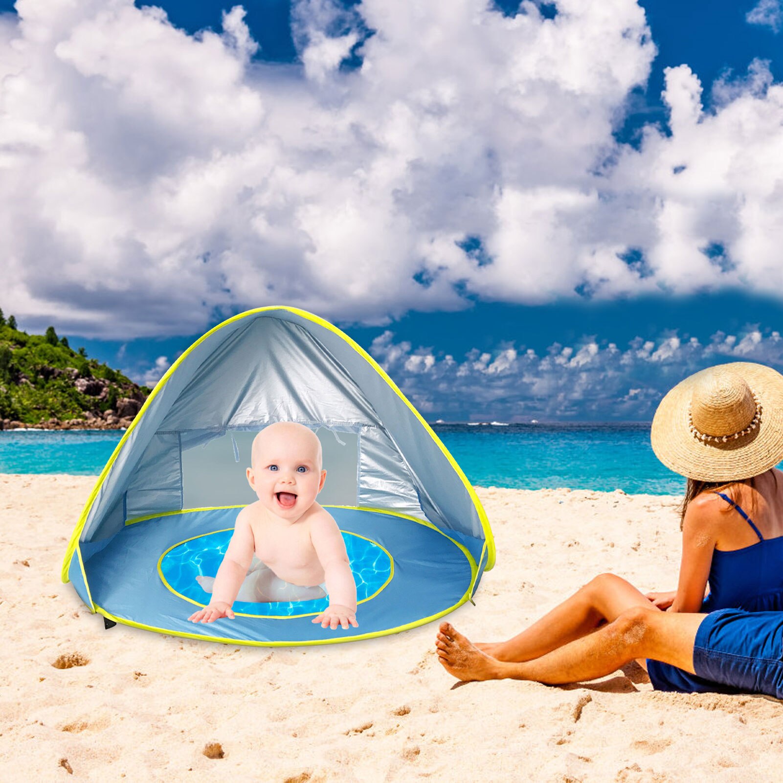 Cheap Goat Tents Waterproof Baby Beach Tent Pop Up Portable Shade Pool UV Protection Sun Shelter for Infant Kid Outdoor Camping Sunshade Beach   